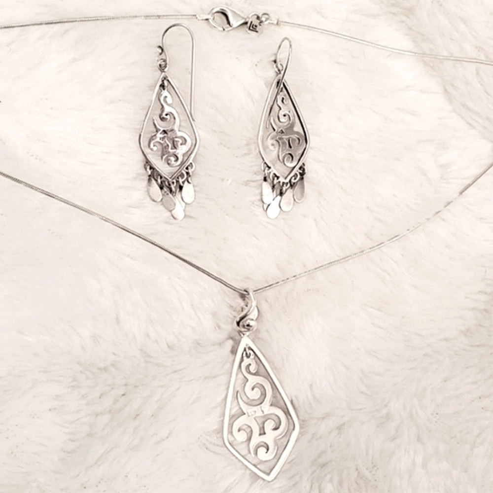 RARE! SILPADA Sterling Silver Floating Scroll Earrings & Pendant Necklace